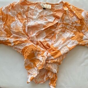 Roxy Orange and White Floral Tie-Front Swim Coverup